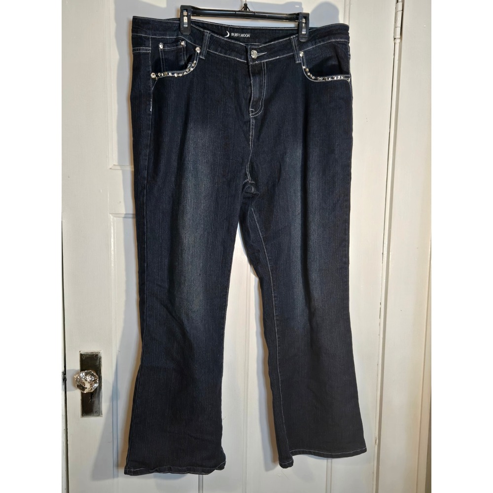Ruby Moon Womens Size 22 Dark Wash Rhinestone Studded Embroidered Jeans TJ53138X